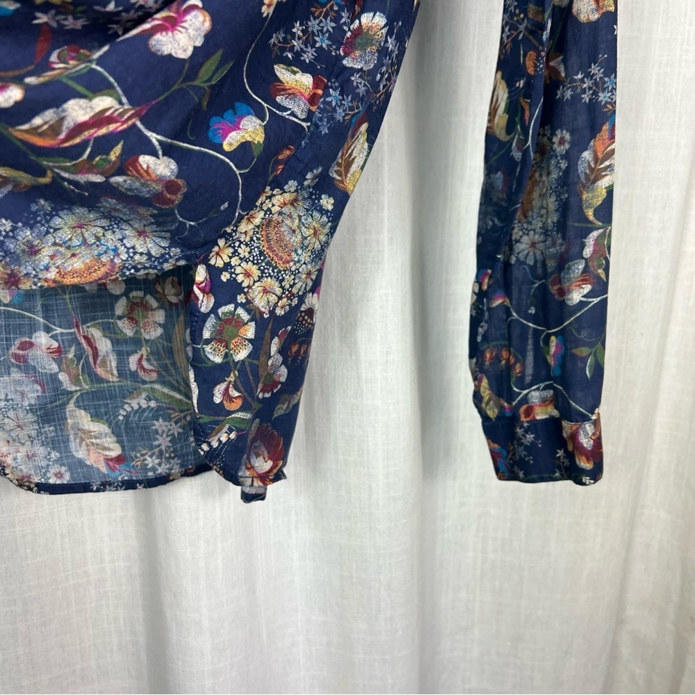 Anthropologie Pilcro Ladder Lace Floral Tunic Blouse Blue Motif size M - Picture 9 of 16